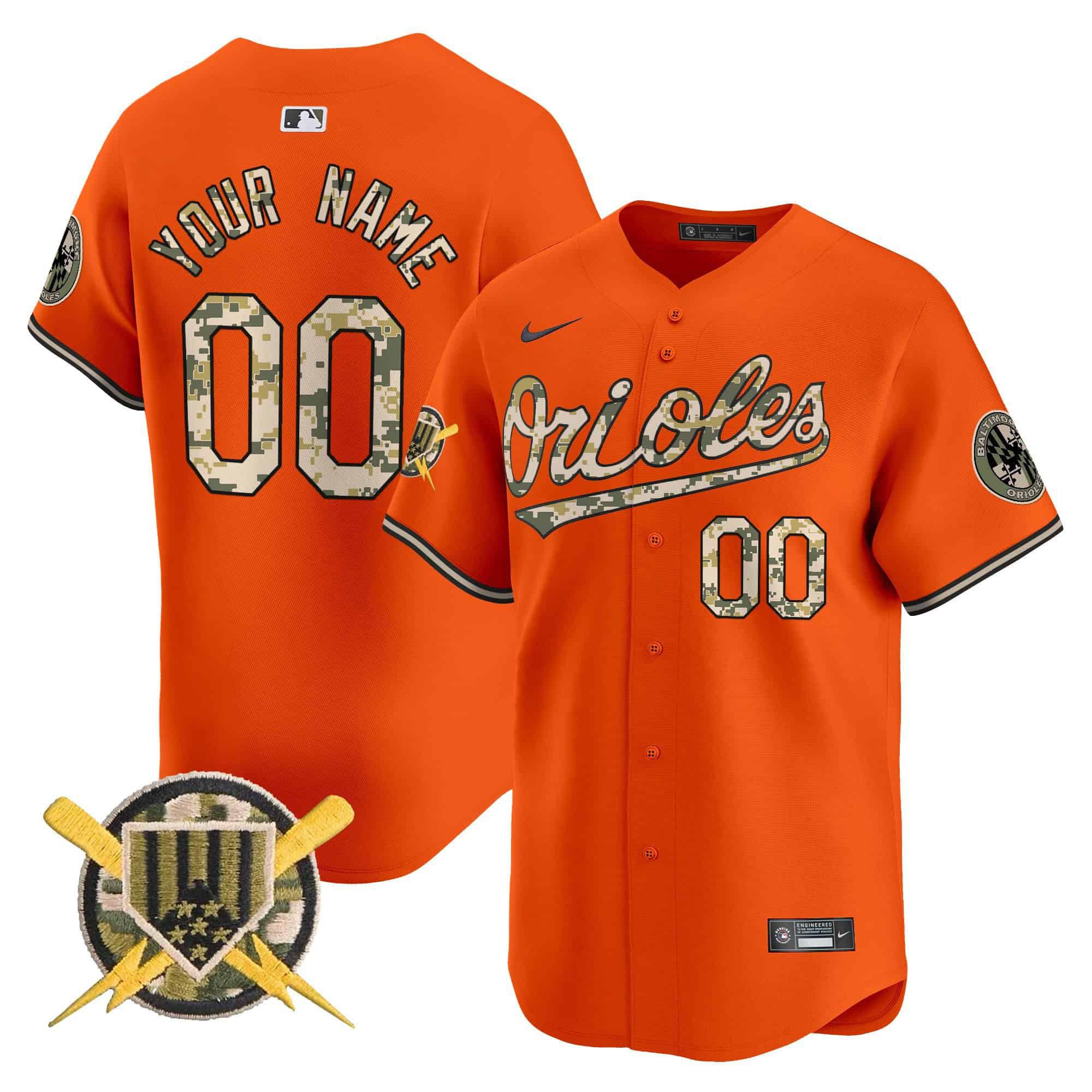 Men Baltimore Orioles Orange 2024 Nike Armed Forces Day Vapor Premier Limited Custom MLB Jersey